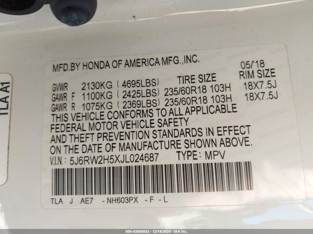 5J6RW2H5XJL024687 Honda CR-V EX
