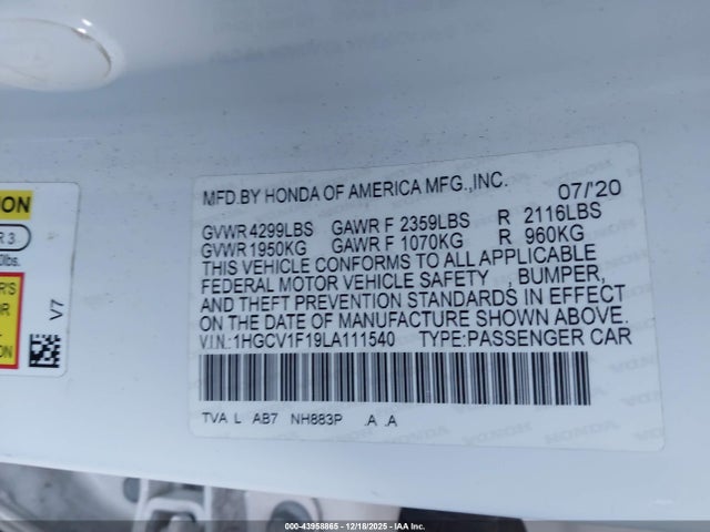 1HGCV1F19LA111540 Honda ACCORD LX