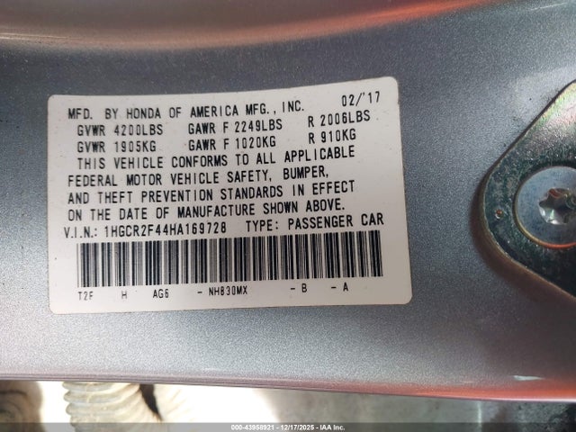 1HGCR2F44HA169728 Honda ACCORD LX