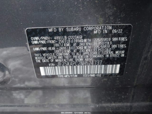 2022 SUBARU FORESTER JF2SKAPC2NH524737 Photo 8