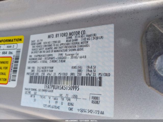 2019 FORD MUSTANG 1FATP8UH5K5150995 Photo 8