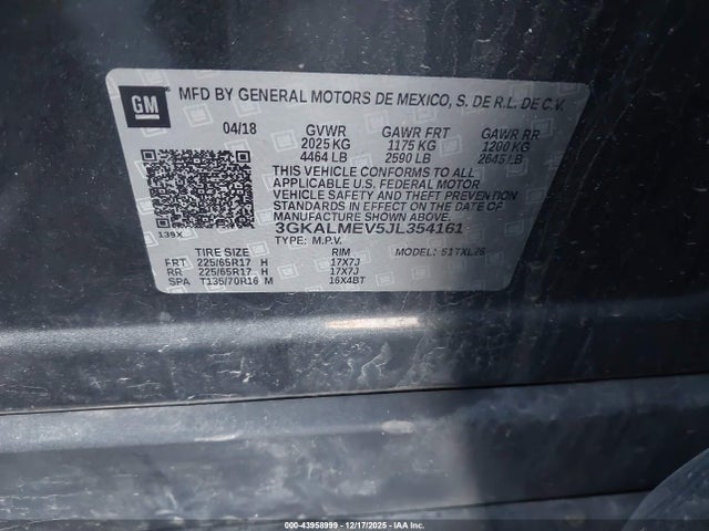 2018 Gmc Terrain Sle მანქანა იყიდება აუქციონზე, vin: 3GKALMEV5JL354161, აუქციონის ნომერი: 43958999