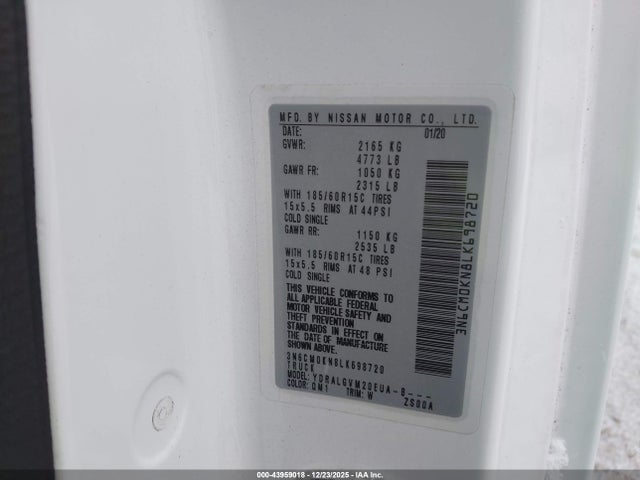 3N6CM0KN8LK698720 Nissan Nv200 Cargo Sv Xtronic Cvt