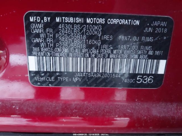 2019 MITSUBISHI ECLIPSE CROSS JA4AT5AA9KZ001544 Photo 8