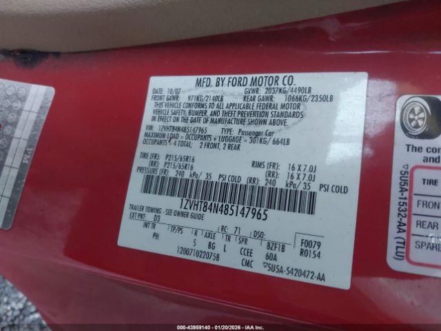 2008 FORD MUSTANG 1ZVHT84N485147965 Photo 8