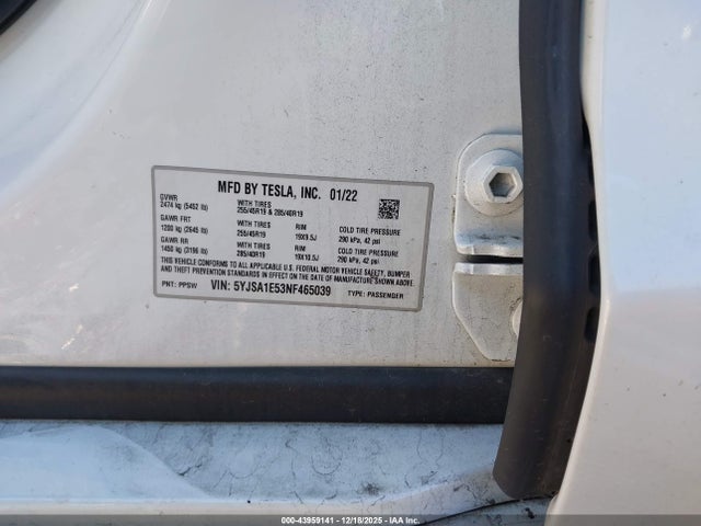 2022 TESLA MODEL S 5YJSA1E53NF465039 Photo 8