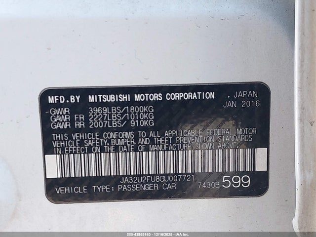 2016 MITSUBISHI LANCER JA32U2FU8GU007721 Photo 8
