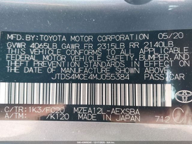 2021 TOYOTA COROLLA JTDS4MCE4MJ055384 Photo 8