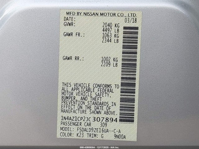 1N4AZ1CP2JC307894 Nissan LEAF SV
