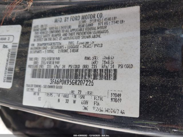 2016 FORD FUSION 3FA6P0K95GR207226 Photo 8