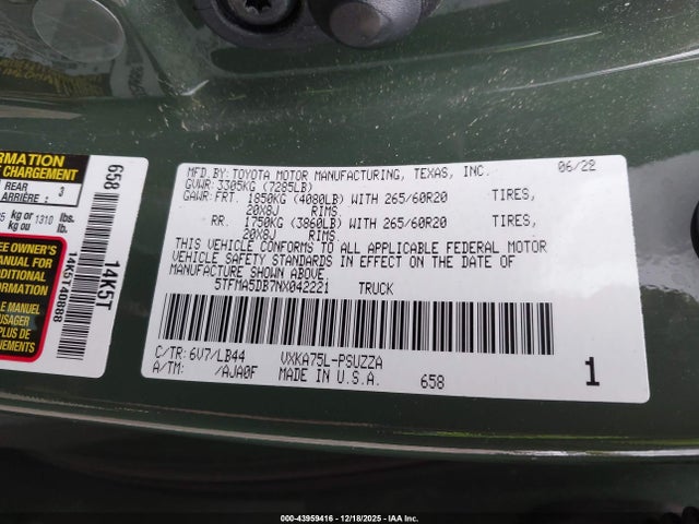 5TFMA5DB7NX042221 Toyota Tundra 1794 Edition