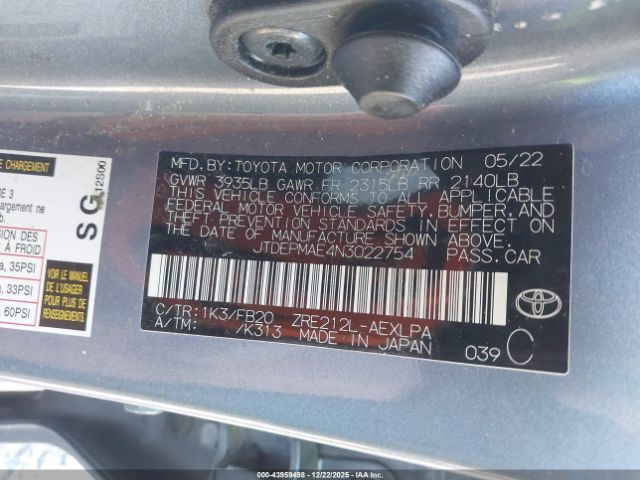 2022 TOYOTA COROLLA JTDEPMAE4N3022754 Photo 8