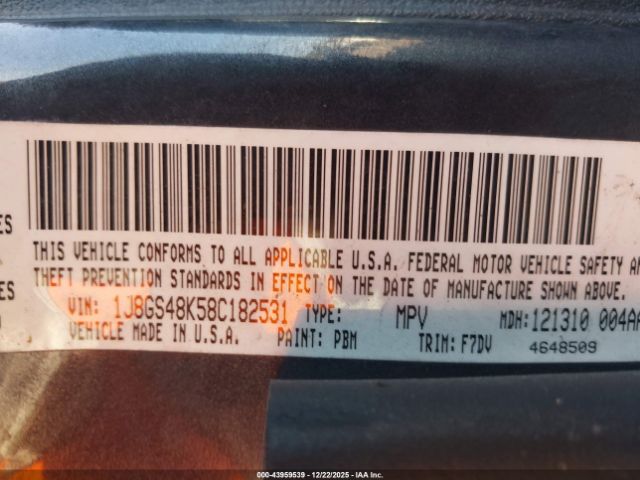 2008 JEEP GRAND CHEROKEE 1J8GS48K58C182531 Photo 8