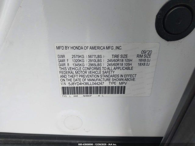 Acura Mdx Standard 2020 5J8YD4H38LL044247 Image 9