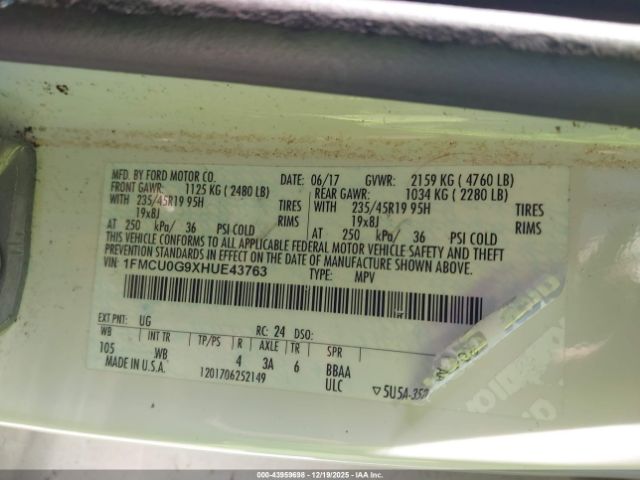 2017 FORD ESCAPE 1FMCU0G9XHUE43763 Photo 8