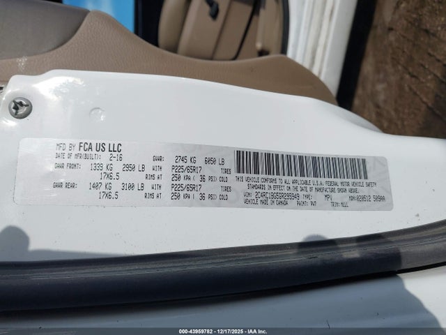 43959782 :رقم المزاد ، 2C4RC1BG5GR295949 vin ، 2016 Chrysler Town & Country Touring مزاد بيع