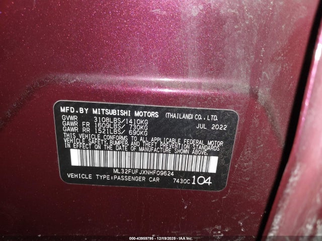 2022 MITSUBISHI MIRAGE G4 ML32FUFJXNHF09624 Photo 8