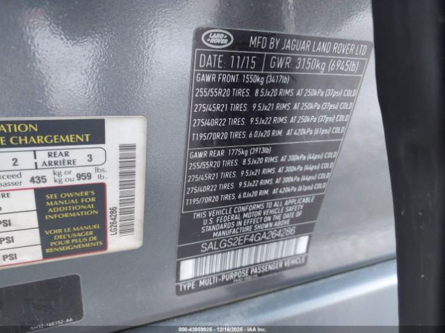 2016 LAND ROVER RANGE ROVER SALGS2EF4GA264286 Photo 8