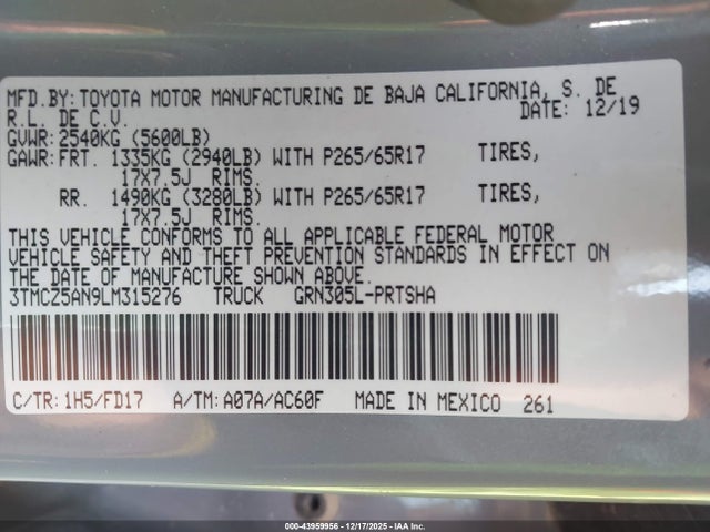 3TMCZ5AN9LM315276 Toyota Tacoma Trd Sport