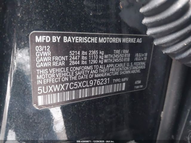 2012 BMW X3 5UXWX7C5XCL976231 Photo 8
