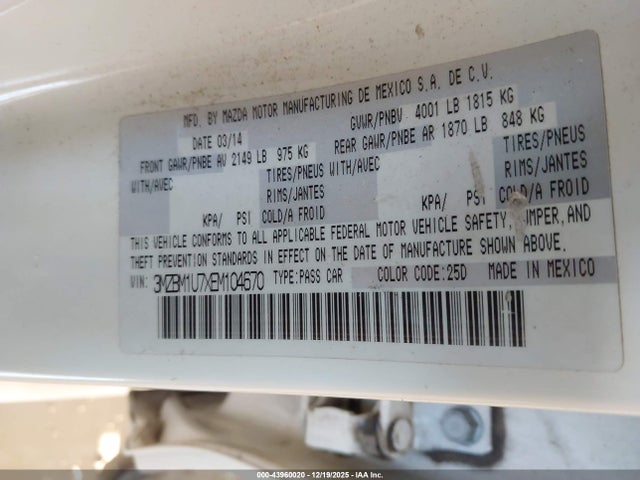Aukcja sprzedaży 2014 Mazda Mazda3 I Sport, vin: 3MZBM1U7XEM104670, numer aukcji: 43960020