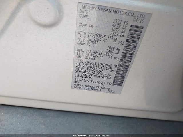 Продажа на аукционе авто 2015 Nissan Rogue Sl, vin: 5N1AT2MV1FC867150, номер лота: 43960052