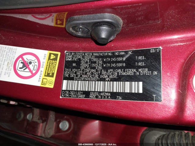 5TDJZRFH4HS399371 Toyota Highlander Se