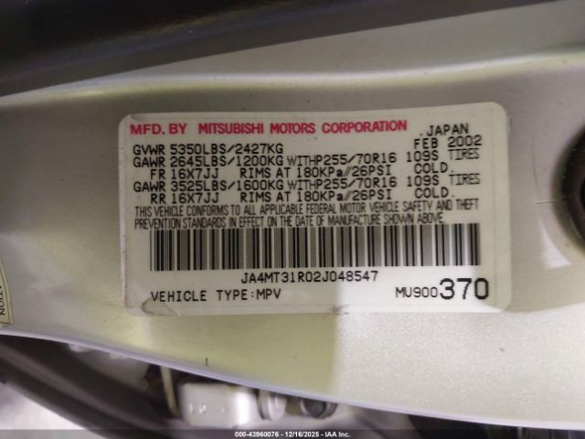 2002 MITSUBISHI MONTERO SPORT JA4MT31R02J048547 Photo 8