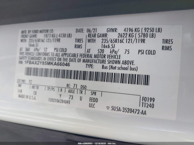 Ford Transit-350 Passenger Van Xlt 2021 1FBAX2Y85MKA66046 Image 9