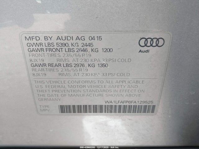 2015 AUDI Q5 WA1LFAFP6FA129525 Photo 8