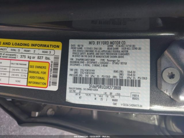 2018 FORD FUSION HYBRID 3FA6P0RU3JR273808 Photo 8
