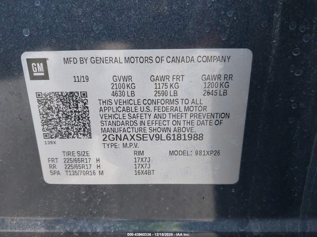Chevrolet Equinox Awd Ls 2020 2GNAXSEV9L6181988 Image 9