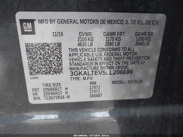 Aukcja sprzedaży 2020 Gmc Terrain Awd Sle, vin: 3GKALTEV5LL206699, numer aukcji: 43960346