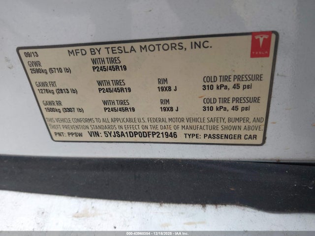 2013 TESLA MODEL S 5YJSA1DP0DFP21946 Photo 8