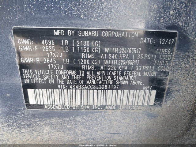 2018 SUBARU OUTBACK 4S4BSACC8J3281197 Photo 8