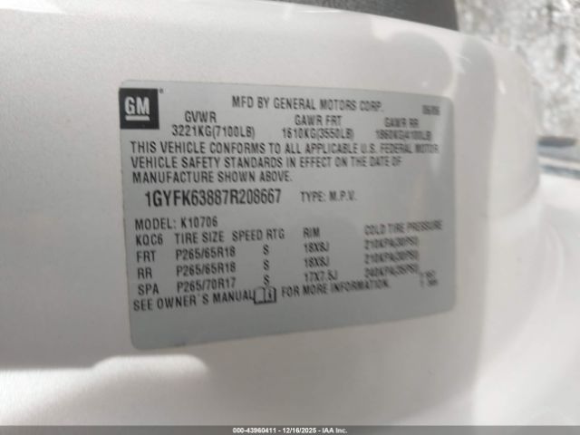 2007 CADILLAC ESCALADE 1GYFK63887R208667 Photo 8