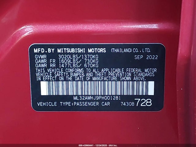 2023 MITSUBISHI MIRAGE ML32AWHJ9PH001281 Photo 8