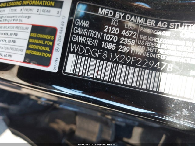 Продажа на аукционе авто 2009 Mercedes-benz C 300 Luxury 4matic/sport 4matic, vin: WDDGF81X29F229478, номер лота: 43960515