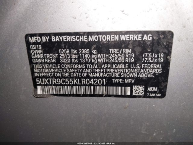 2019 BMW X3 5UXTR9C55KLR04201 Photo 8