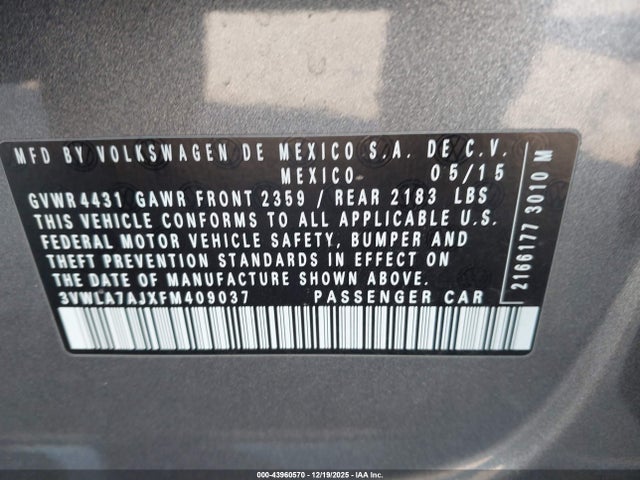 Aukcja sprzedaży 2015 Volkswagen Jetta 2.0l Tdi Sel, vin: 3VWLA7AJXFM409037, numer aukcji: 43960570