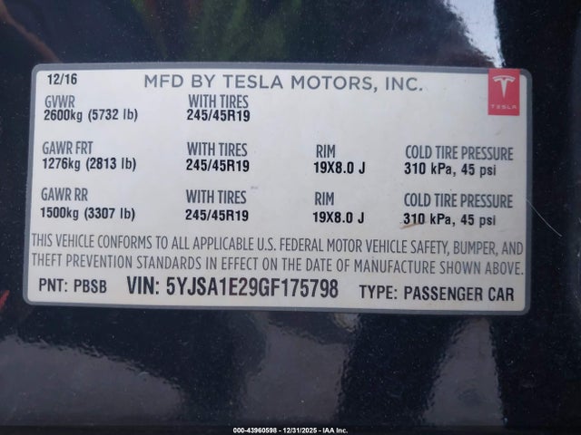 2016 TESLA MODEL S 5YJSA1E29GF175798 Photo 8