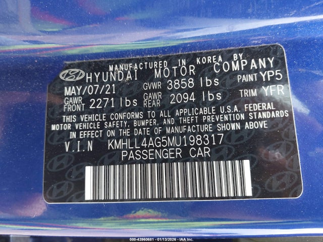2021 Hyundai Elantra Se მანქანა იყიდება აუქციონზე, vin: KMHLL4AG5MU198317, აუქციონის ნომერი: 43960681