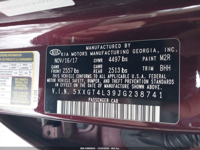 5XXGT4L39JG238741 KIA Optima Lx