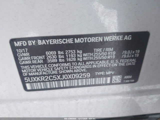 Aukcja sprzedaży 2018 Bmw X5 Sdrive35i, vin: 5UXKR2C5XJ0X09259, numer aukcji: 43960880