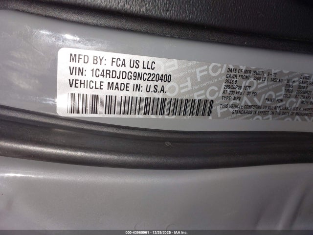 2022 DODGE DURANGO 1C4RDJDG9NC220400 Photo 8