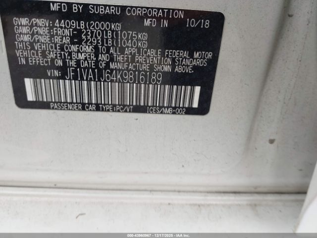 2019 SUBARU WRX JF1VA1J64K9816189 Photo 8