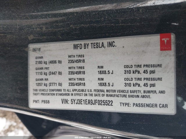 2018 TESLA MODEL 3 5YJ3E1EA9JF025522 Photo 8
