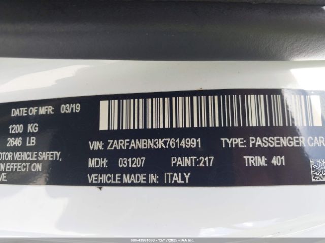 2019 ALFA ROMEO GIULIA ZARFANBN3K7614991 Photo 8