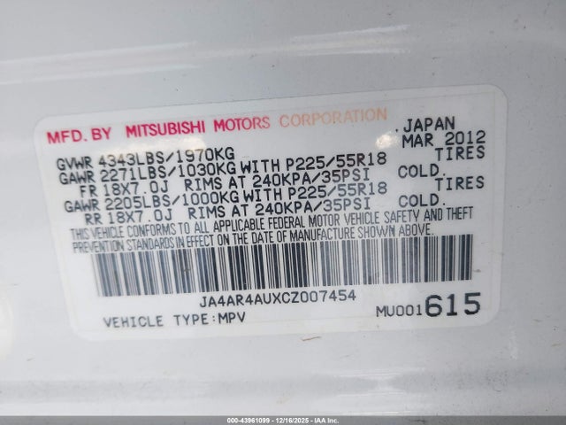 2012 MITSUBISHI OUTLANDER SPORT JA4AR4AUXCZ007454 Photo 8