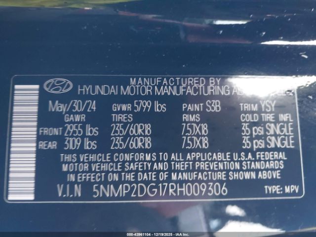 2024 HYUNDAI SANTA FE HYBRID 5NMP2DG17RH009306 Photo 8